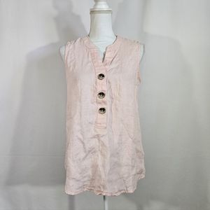 Harve Benard pink 100% linen sleeveless blouse women's size medium